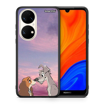 Θήκη Huawei P50 Lady And Tramp από τη Smartfits με σχέδιο στο πίσω μέρος και μαύρο περίβλημα | Huawei P50 Lady And Tramp case with colorful back and black bezels