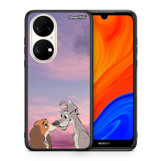 Θήκη Huawei P50 Lady And Tramp από τη Smartfits με σχέδιο στο πίσω μέρος και μαύρο περίβλημα | Huawei P50 Lady And Tramp case with colorful back and black bezels