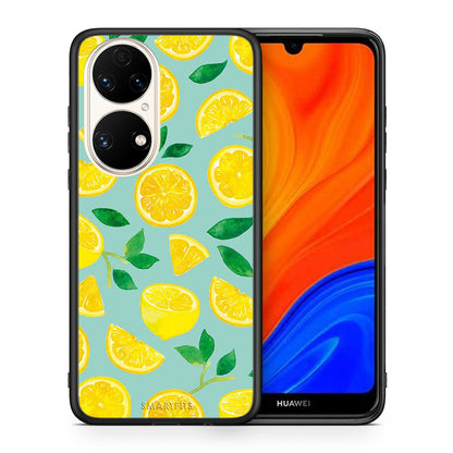 Θήκη Huawei P50 Lemons από τη Smartfits με σχέδιο στο πίσω μέρος και μαύρο περίβλημα | Huawei P50 Lemons case with colorful back and black bezels