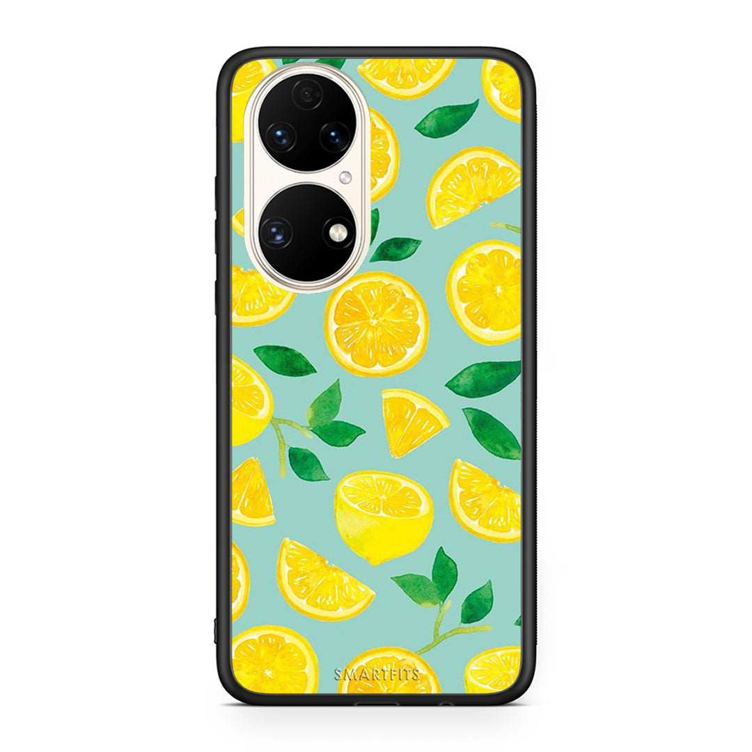 Huawei P50 Lemons θήκη από τη Smartfits με σχέδιο στο πίσω μέρος και μαύρο περίβλημα | Smartphone case with colorful back and black bezels by Smartfits