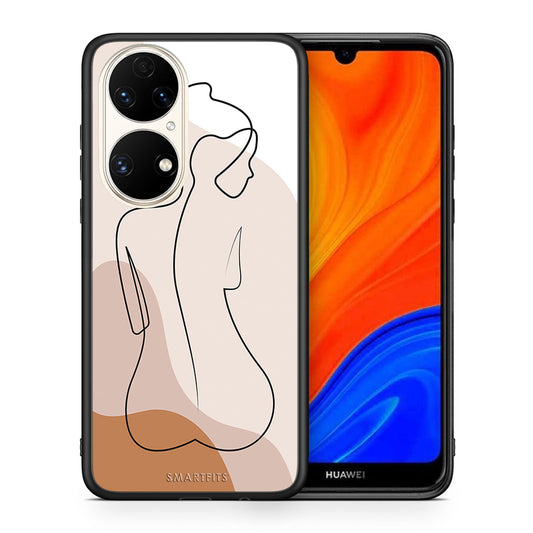 Θήκη Huawei P50 LineArt Woman από τη Smartfits με σχέδιο στο πίσω μέρος και μαύρο περίβλημα | Huawei P50 LineArt Woman case with colorful back and black bezels