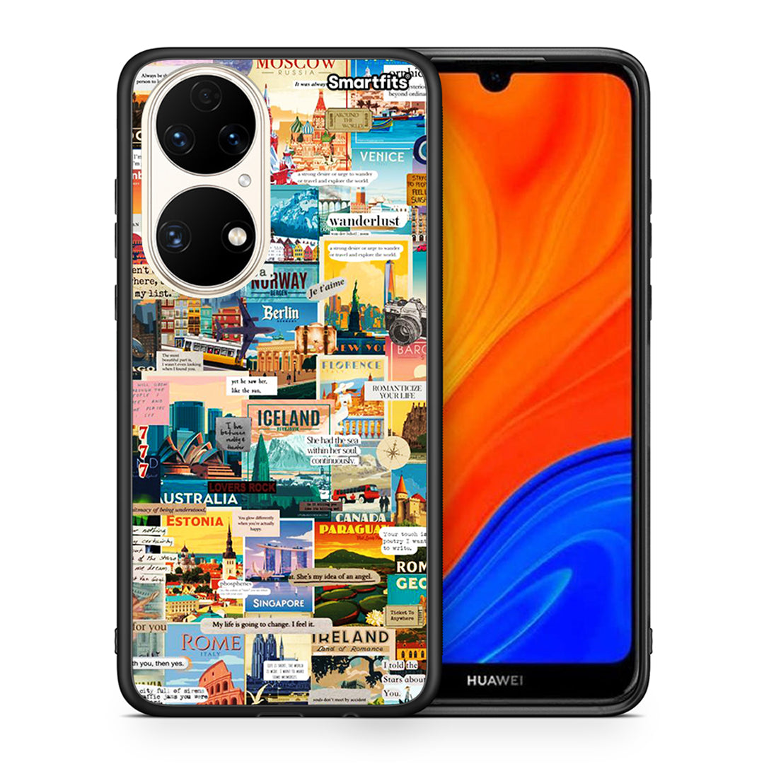 Θήκη Huawei P50 Live To Travel από τη Smartfits με σχέδιο στο πίσω μέρος και μαύρο περίβλημα | Huawei P50 Live To Travel case with colorful back and black bezels