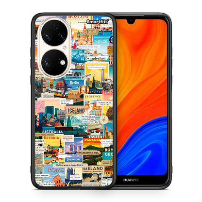Θήκη Huawei P50 Live To Travel από τη Smartfits με σχέδιο στο πίσω μέρος και μαύρο περίβλημα | Huawei P50 Live To Travel case with colorful back and black bezels