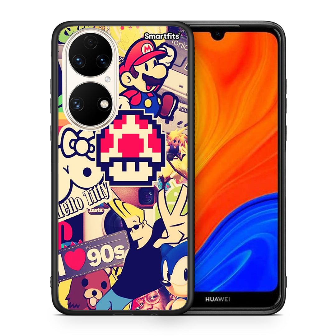 Θήκη Huawei P50 Love The 90s από τη Smartfits με σχέδιο στο πίσω μέρος και μαύρο περίβλημα | Huawei P50 Love The 90s case with colorful back and black bezels