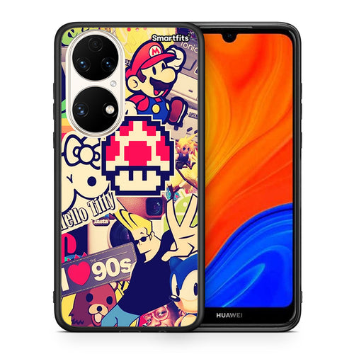 Θήκη Huawei P50 Love The 90s από τη Smartfits με σχέδιο στο πίσω μέρος και μαύρο περίβλημα | Huawei P50 Love The 90s case with colorful back and black bezels