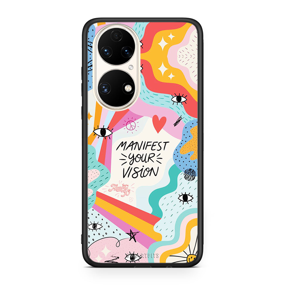 Huawei P50 Manifest Your Vision θήκη από τη Smartfits με σχέδιο στο πίσω μέρος και μαύρο περίβλημα | Smartphone case with colorful back and black bezels by Smartfits