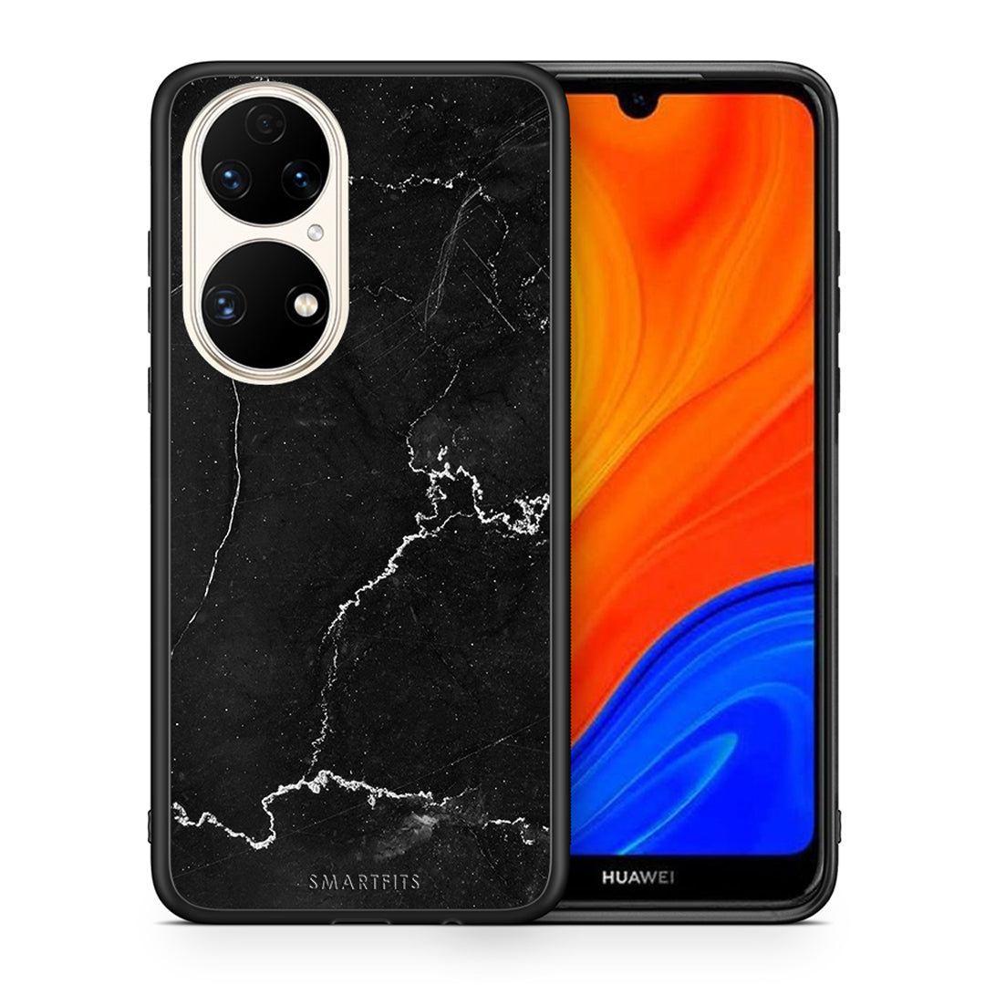 Θήκη Huawei P50 Marble Black από τη Smartfits με σχέδιο στο πίσω μέρος και μαύρο περίβλημα | Huawei P50 Marble Black case with colorful back and black bezels