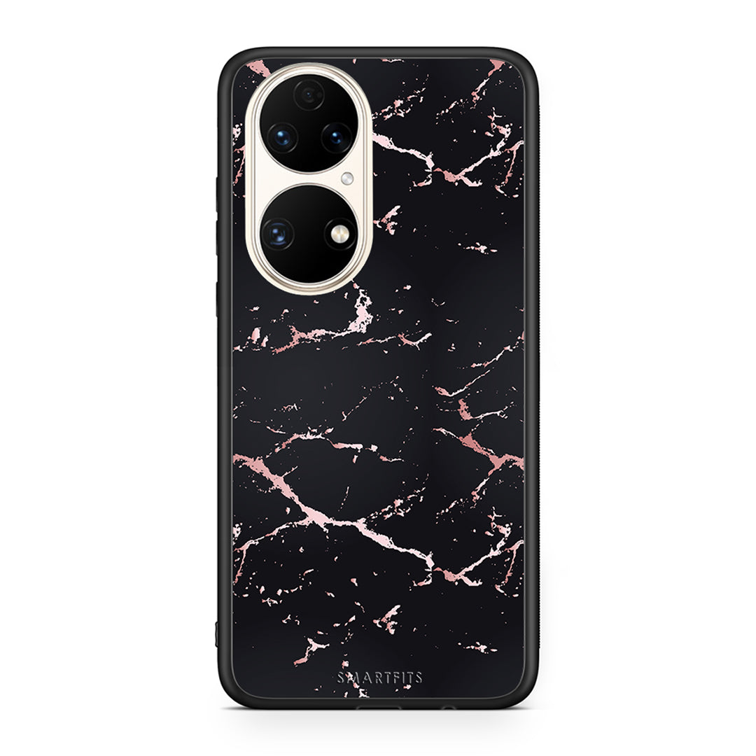 4 - Huawei P50 Black Rosegold Marble case, cover, bumper