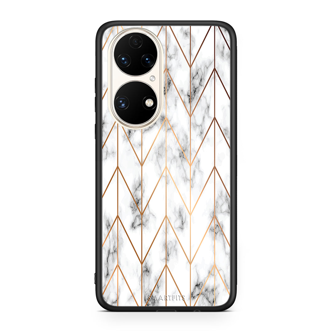44 - Huawei P50 Gold Geometric Marble case, cover, bumper
