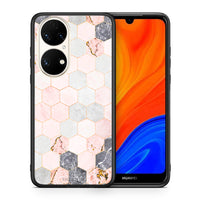 Thumbnail for Θήκη Huawei P50 Hexagon Pink Marble από τη Smartfits με σχέδιο στο πίσω μέρος και μαύρο περίβλημα | Huawei P50 Hexagon Pink Marble case with colorful back and black bezels