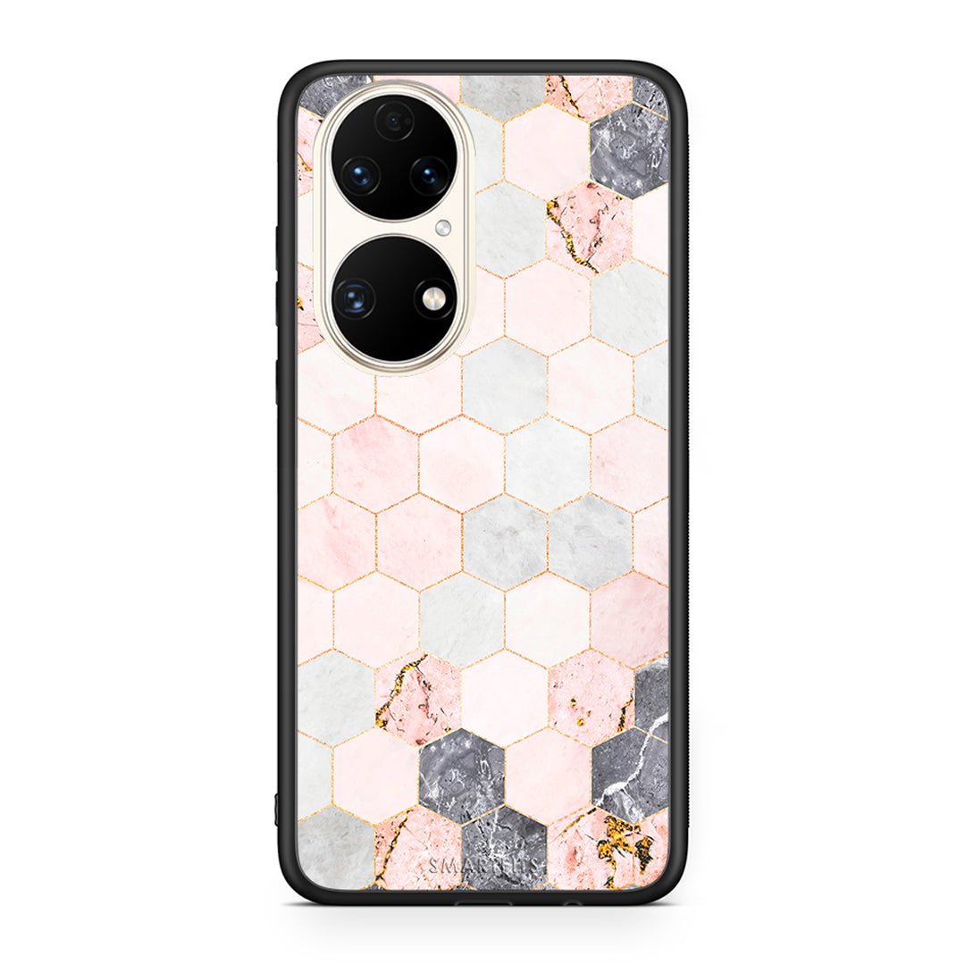 4 - Huawei P50 Hexagon Pink Marble case, cover, bumper