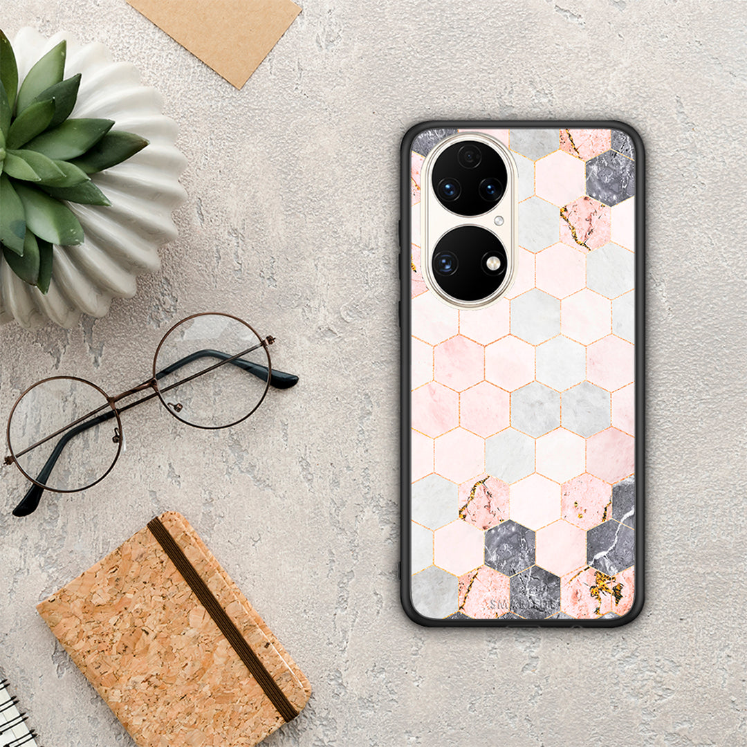 Marble Hexagon Pink - Huawei P50 θήκη