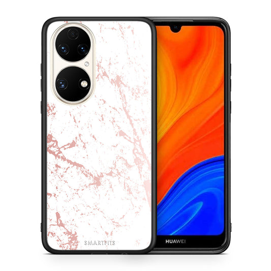Θήκη Huawei P50 Pink Splash Marble από τη Smartfits με σχέδιο στο πίσω μέρος και μαύρο περίβλημα | Huawei P50 Pink Splash Marble case with colorful back and black bezels