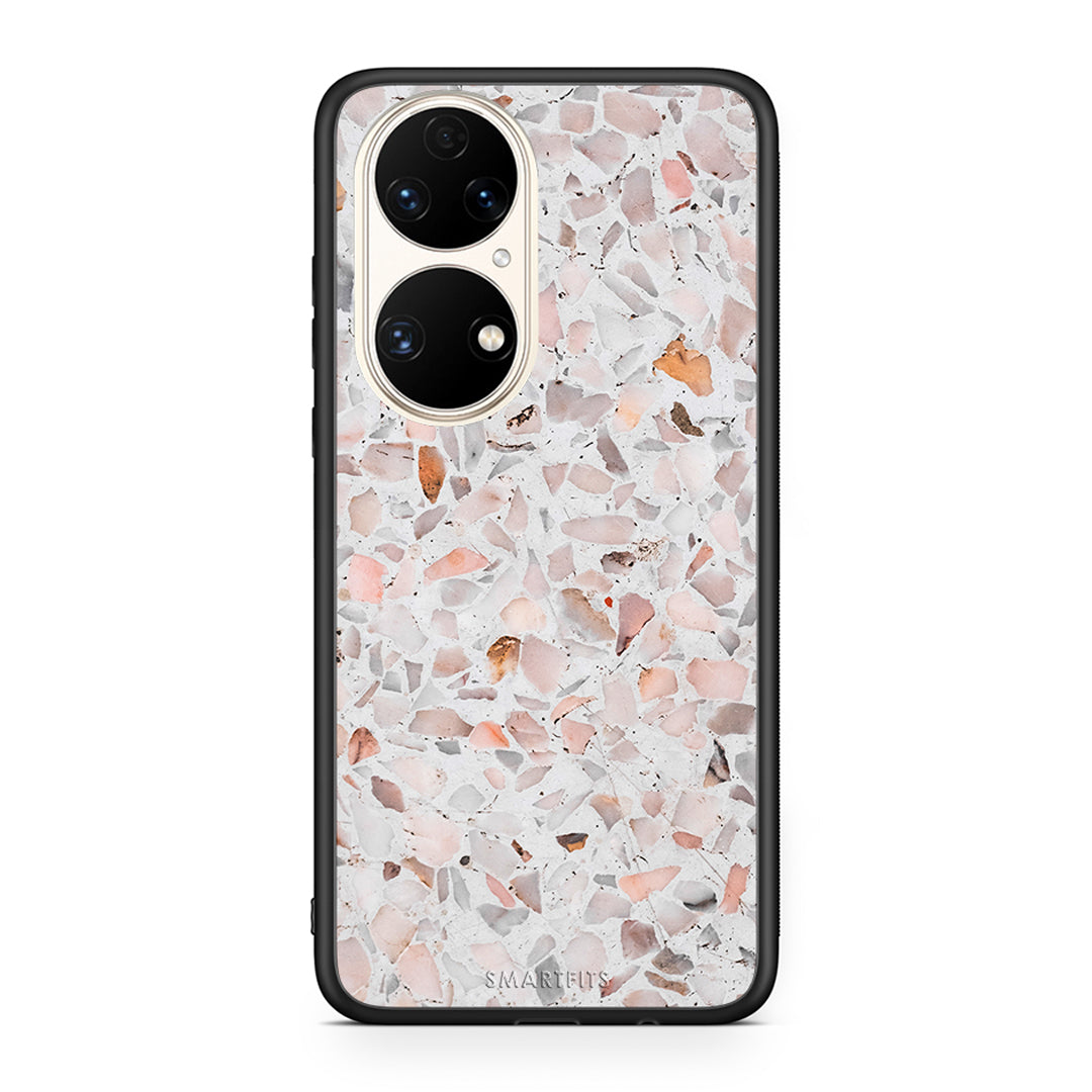 Huawei P50 Marble Terrazzo θήκη από τη Smartfits με σχέδιο στο πίσω μέρος και μαύρο περίβλημα | Smartphone case with colorful back and black bezels by Smartfits