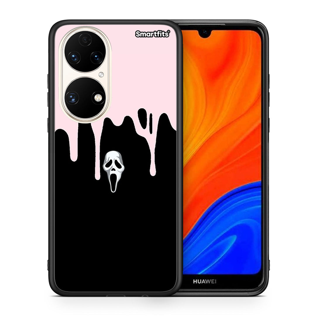 Θήκη Huawei P50 Melting Halloween Mask από τη Smartfits με σχέδιο στο πίσω μέρος και μαύρο περίβλημα | Huawei P50 Melting Halloween Mask case with colorful back and black bezels