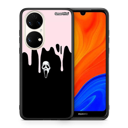 Θήκη Huawei P50 Melting Halloween Mask από τη Smartfits με σχέδιο στο πίσω μέρος και μαύρο περίβλημα | Huawei P50 Melting Halloween Mask case with colorful back and black bezels