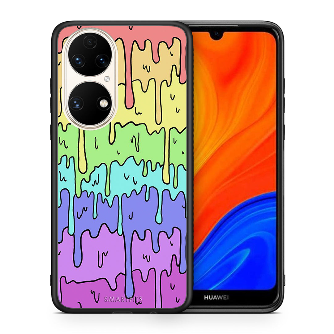 Θήκη Huawei P50 Melting Rainbow από τη Smartfits με σχέδιο στο πίσω μέρος και μαύρο περίβλημα | Huawei P50 Melting Rainbow case with colorful back and black bezels