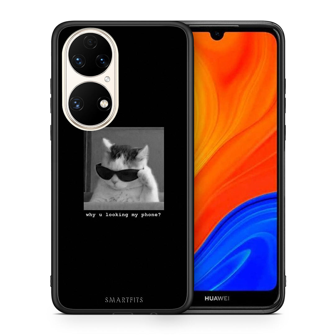 Θήκη Huawei P50 Meme Cat από τη Smartfits με σχέδιο στο πίσω μέρος και μαύρο περίβλημα | Huawei P50 Meme Cat case with colorful back and black bezels