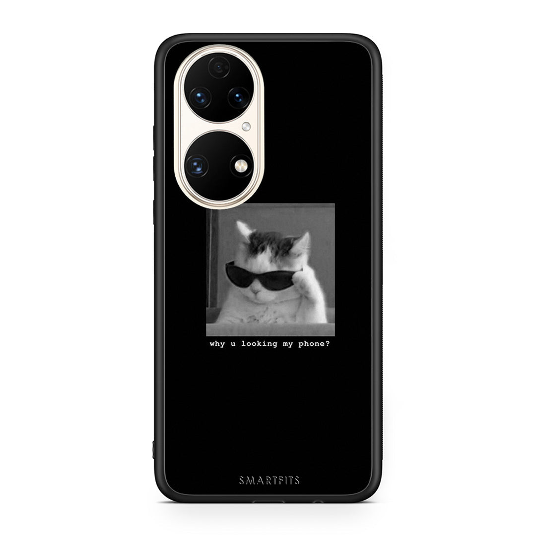 Huawei P50 Meme Cat θήκη από τη Smartfits με σχέδιο στο πίσω μέρος και μαύρο περίβλημα | Smartphone case with colorful back and black bezels by Smartfits