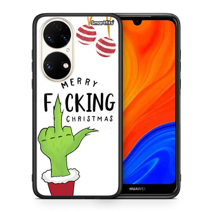Θήκη Huawei P50 Merry F Xmas από τη Smartfits με σχέδιο στο πίσω μέρος και μαύρο περίβλημα | Huawei P50 Merry F Xmas case with colorful back and black bezels