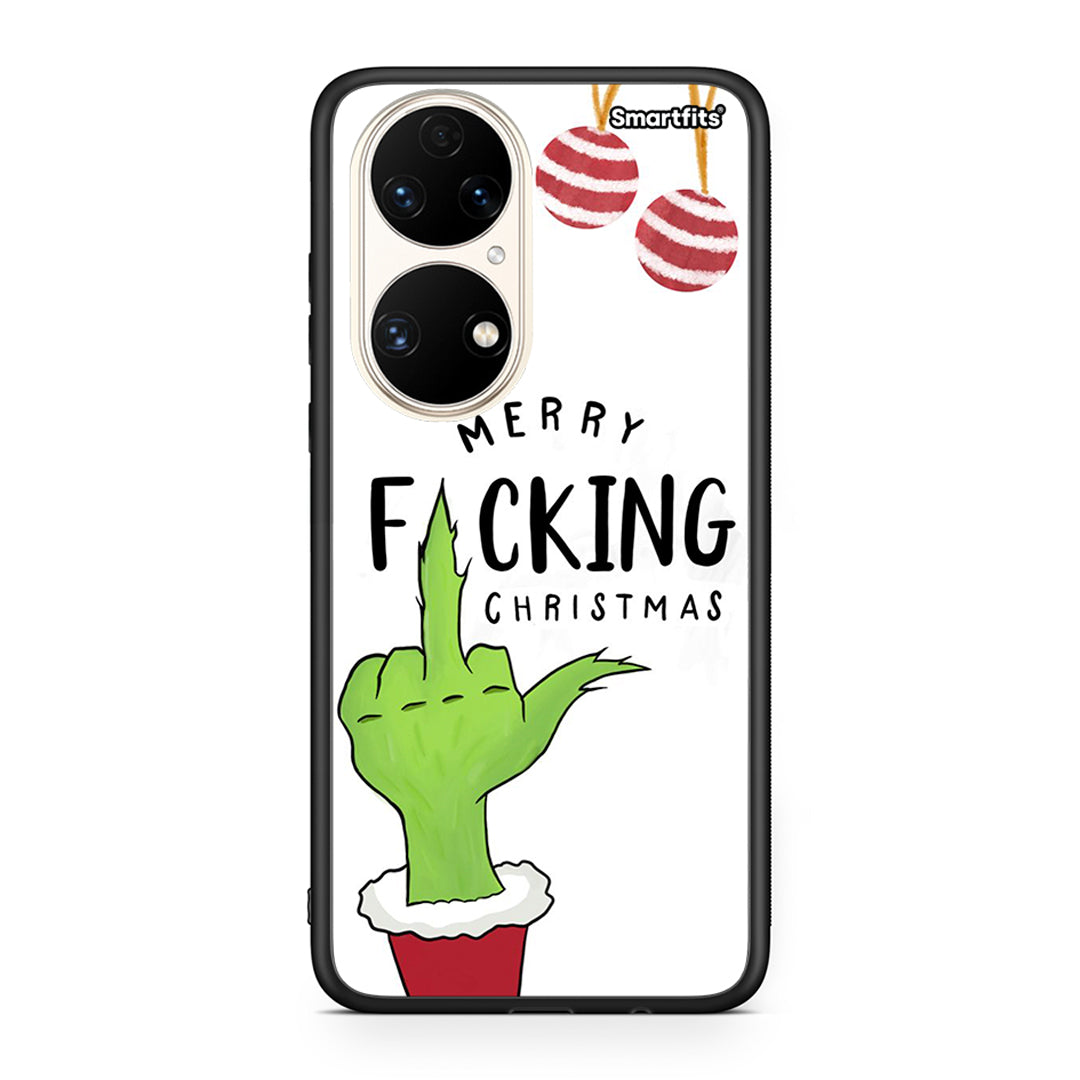 Huawei P50 Merry F Xmas θήκη από τη Smartfits με σχέδιο στο πίσω μέρος και μαύρο περίβλημα | Smartphone case with colorful back and black bezels by Smartfits