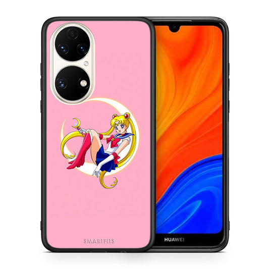 Θήκη Huawei P50 Moon Girl από τη Smartfits με σχέδιο στο πίσω μέρος και μαύρο περίβλημα | Huawei P50 Moon Girl case with colorful back and black bezels