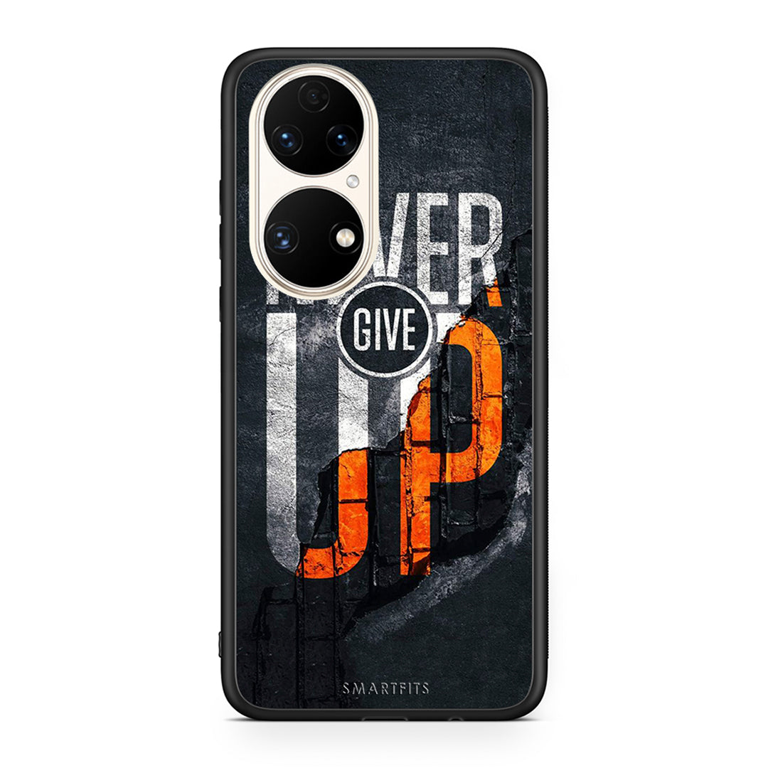 Huawei P50 Never Give Up Θήκη Αγίου Βαλεντίνου από τη Smartfits με σχέδιο στο πίσω μέρος και μαύρο περίβλημα | Smartphone case with colorful back and black bezels by Smartfits