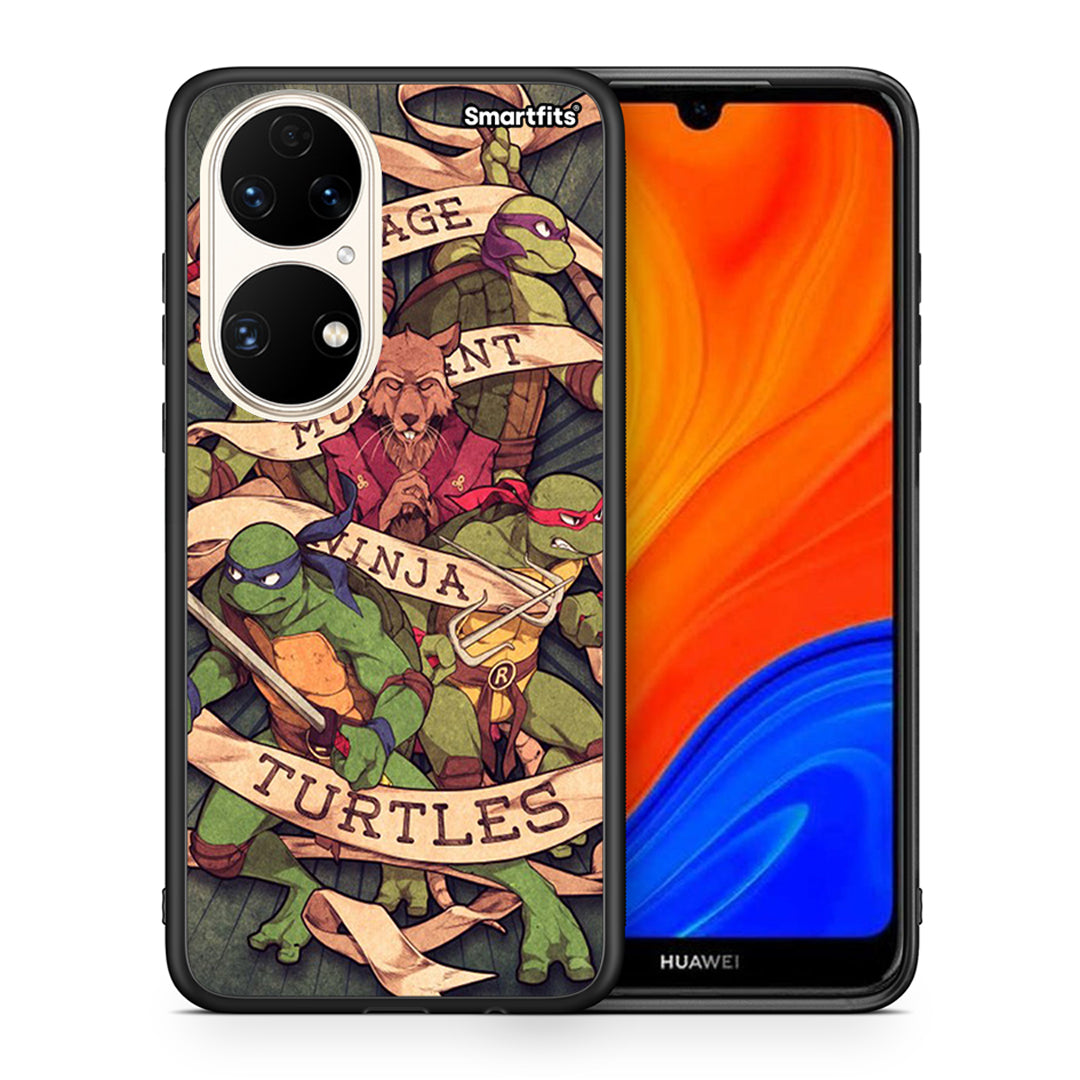 Θήκη Huawei P50 Ninja Turtles από τη Smartfits με σχέδιο στο πίσω μέρος και μαύρο περίβλημα | Huawei P50 Ninja Turtles case with colorful back and black bezels