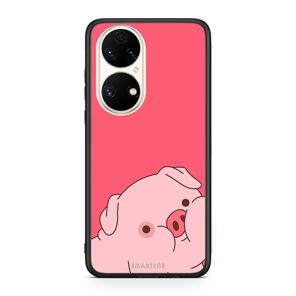 Huawei P50 Pig Love 1 Θήκη Αγίου Βαλεντίνου από τη Smartfits με σχέδιο στο πίσω μέρος και μαύρο περίβλημα | Smartphone case with colorful back and black bezels by Smartfits