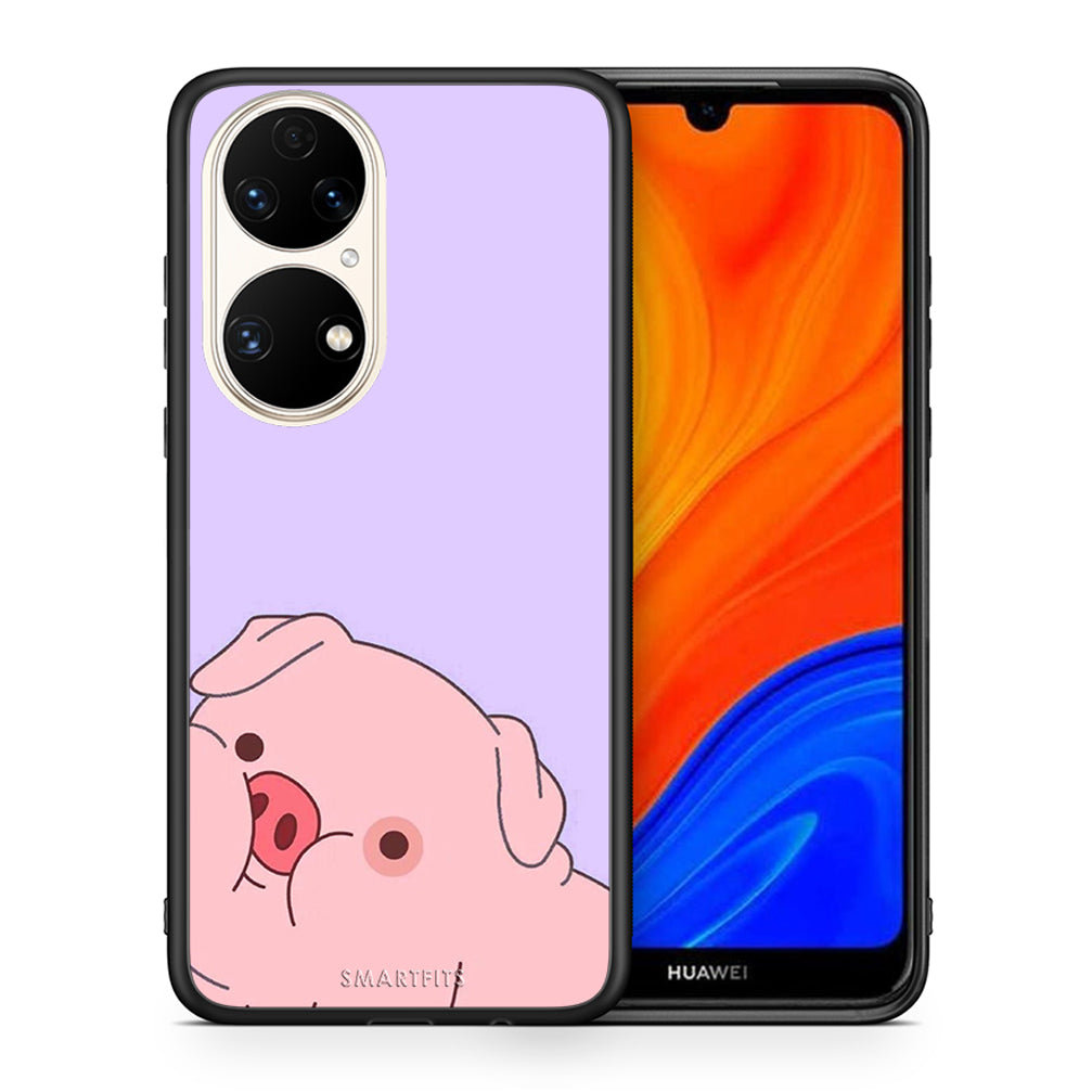 Θήκη Αγίου Βαλεντίνου Huawei P50 Pig Love 2 από τη Smartfits με σχέδιο στο πίσω μέρος και μαύρο περίβλημα | Huawei P50 Pig Love 2 case with colorful back and black bezels