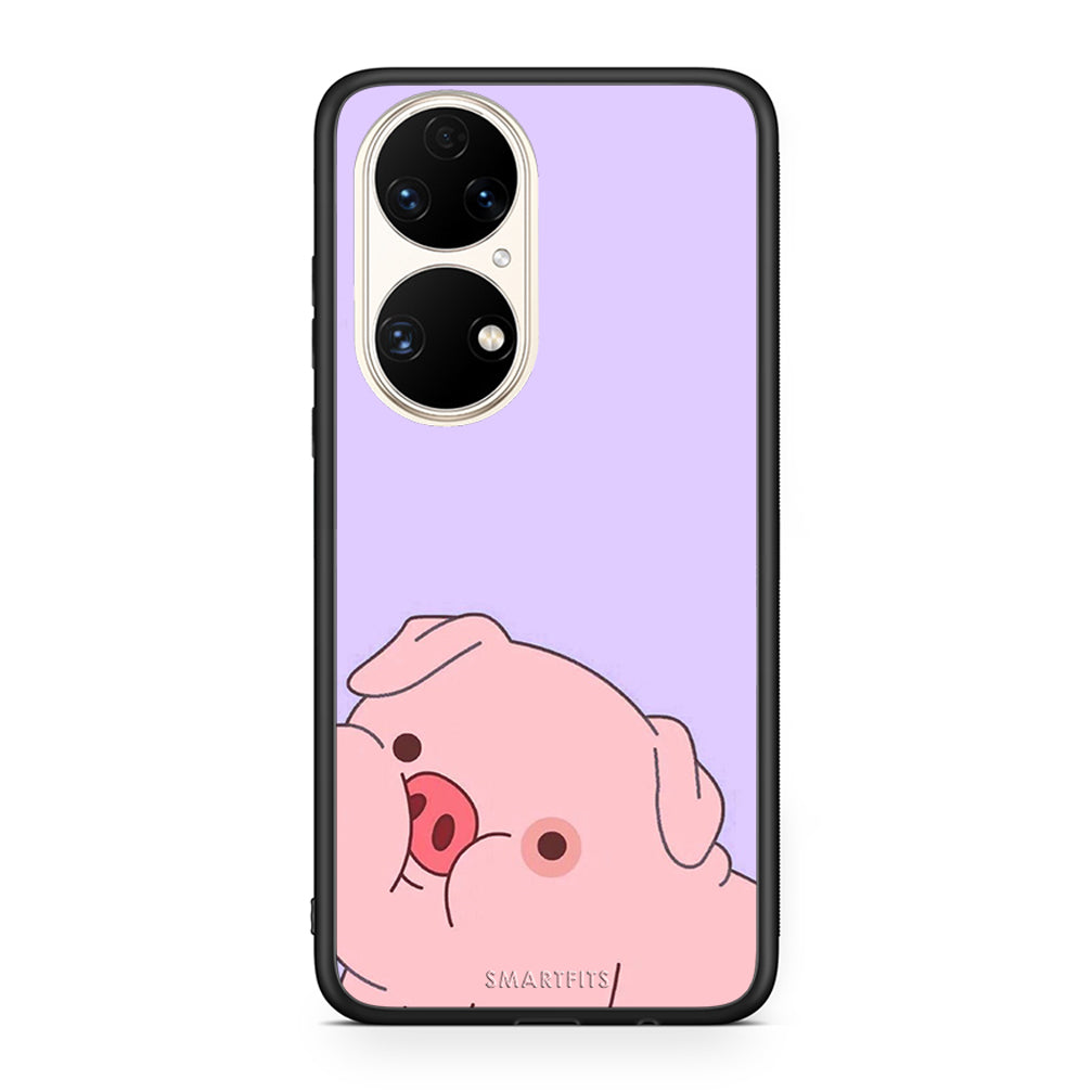 Huawei P50 Pig Love 2 Θήκη Αγίου Βαλεντίνου από τη Smartfits με σχέδιο στο πίσω μέρος και μαύρο περίβλημα | Smartphone case with colorful back and black bezels by Smartfits