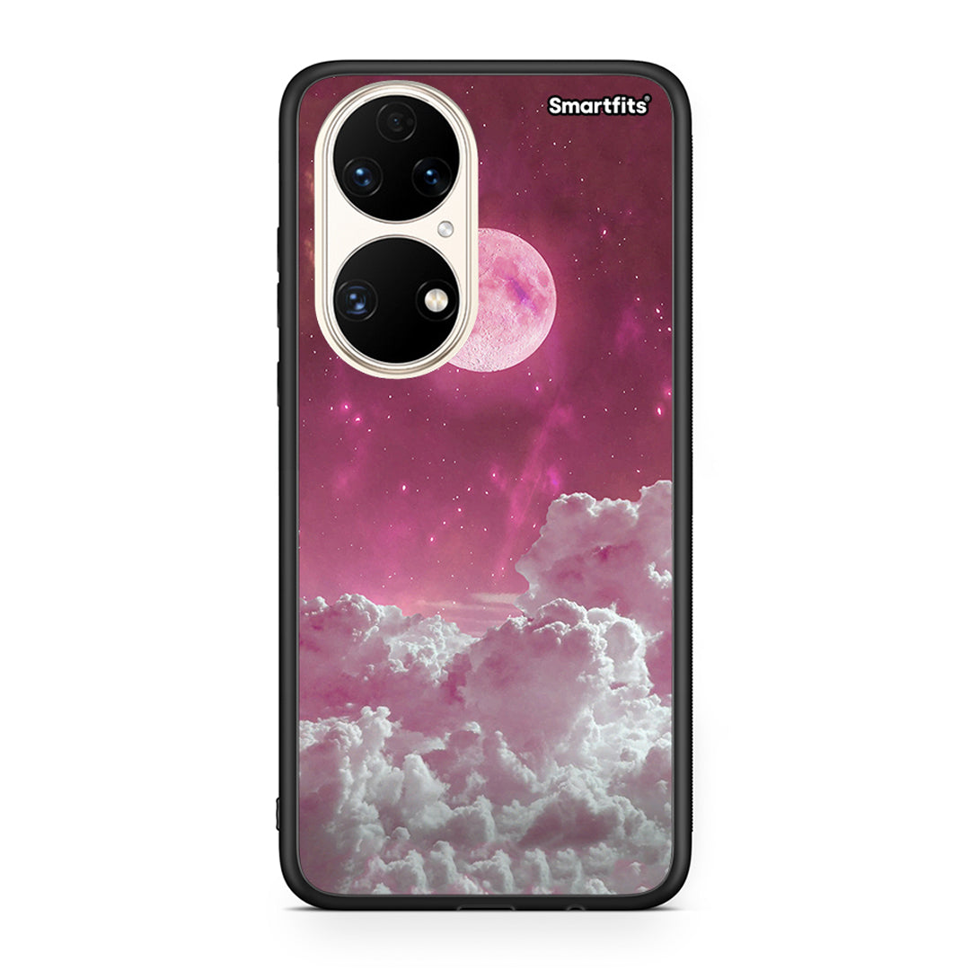 Huawei P50 Pink Moon Θήκη από τη Smartfits με σχέδιο στο πίσω μέρος και μαύρο περίβλημα | Smartphone case with colorful back and black bezels by Smartfits