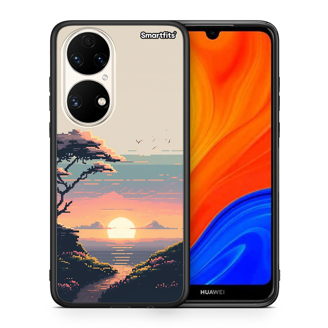 Θήκη Huawei P50 Pixel Sunset από τη Smartfits με σχέδιο στο πίσω μέρος και μαύρο περίβλημα | Huawei P50 Pixel Sunset case with colorful back and black bezels