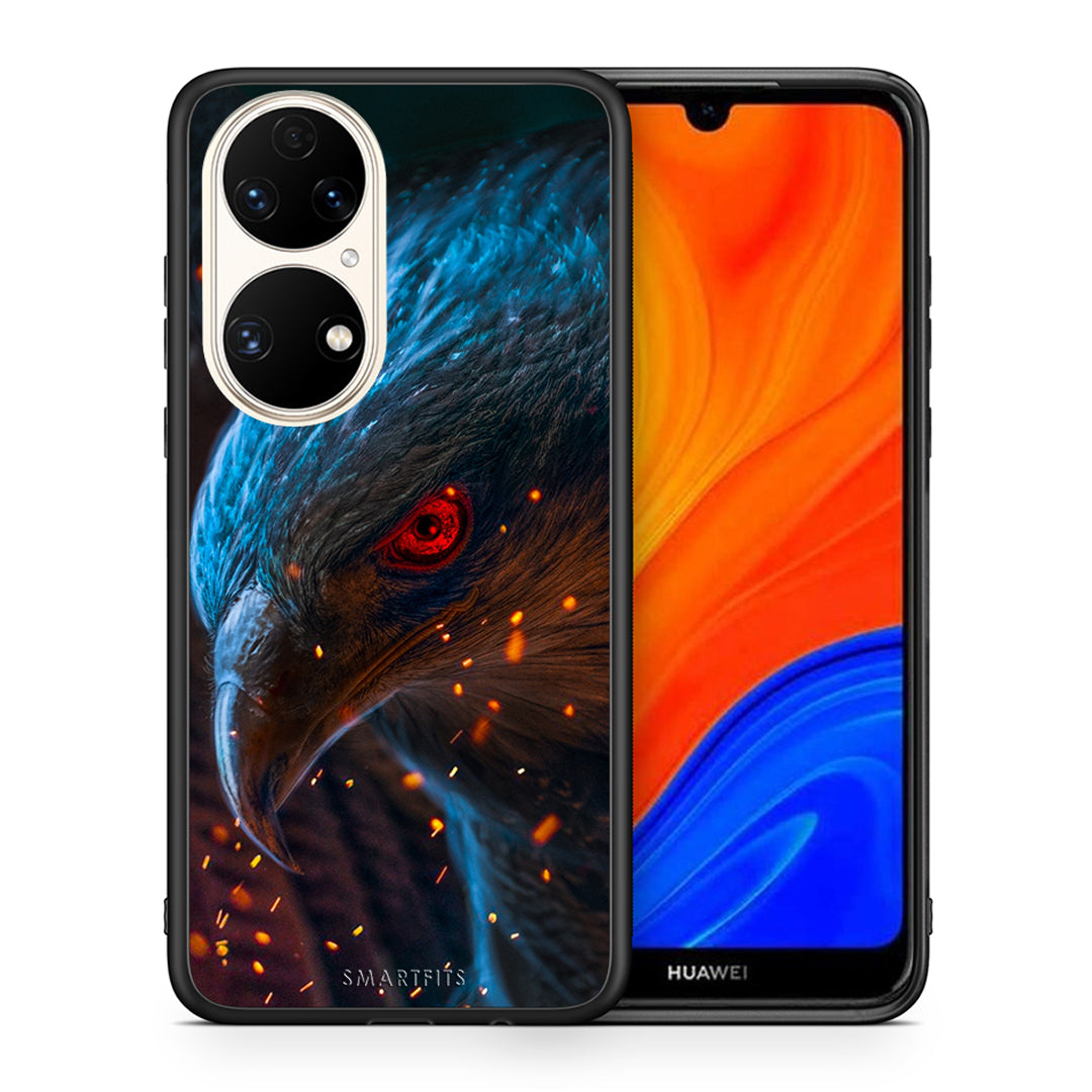 Θήκη Huawei P50 Eagle PopArt από τη Smartfits με σχέδιο στο πίσω μέρος και μαύρο περίβλημα | Huawei P50 Eagle PopArt case with colorful back and black bezels