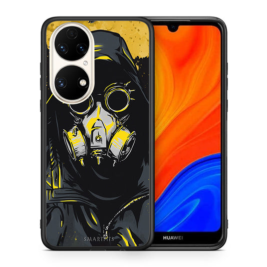 Θήκη Huawei P50 Mask PopArt από τη Smartfits με σχέδιο στο πίσω μέρος και μαύρο περίβλημα | Huawei P50 Mask PopArt case with colorful back and black bezels