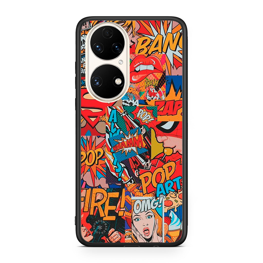Huawei P50 PopArt OMG θήκη από τη Smartfits με σχέδιο στο πίσω μέρος και μαύρο περίβλημα | Smartphone case with colorful back and black bezels by Smartfits