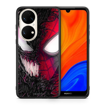 Θήκη Huawei P50 SpiderVenom PopArt από τη Smartfits με σχέδιο στο πίσω μέρος και μαύρο περίβλημα | Huawei P50 SpiderVenom PopArt case with colorful back and black bezels