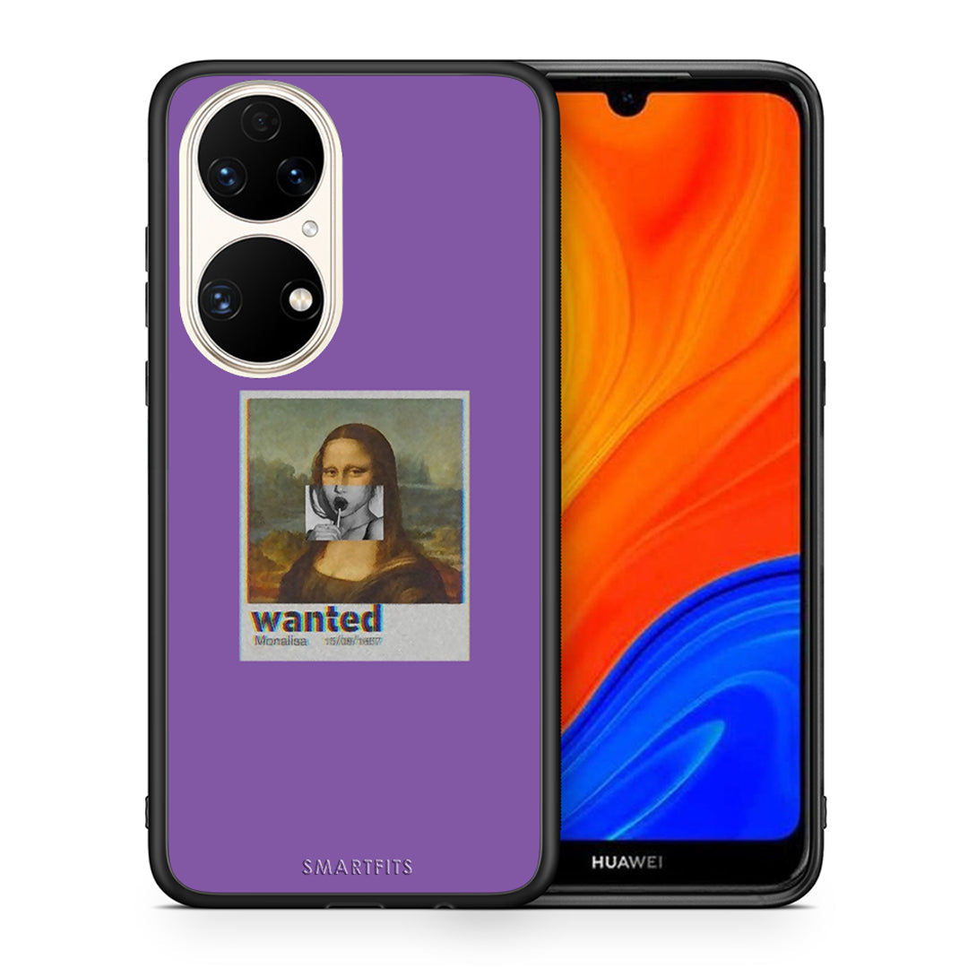 Θήκη Huawei P50 Monalisa Popart από τη Smartfits με σχέδιο στο πίσω μέρος και μαύρο περίβλημα | Huawei P50 Monalisa Popart case with colorful back and black bezels
