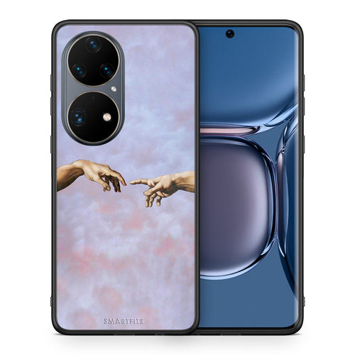 Θήκη Huawei P50 Pro Adam Hand από τη Smartfits με σχέδιο στο πίσω μέρος και μαύρο περίβλημα | Huawei P50 Pro Adam Hand case with colorful back and black bezels