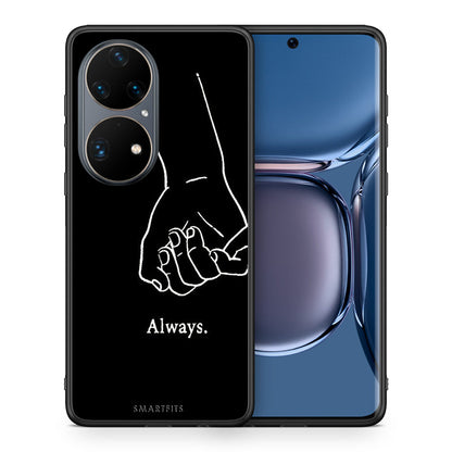 Θήκη Αγίου Βαλεντίνου Huawei P50 Pro Always & Forever 1 από τη Smartfits με σχέδιο στο πίσω μέρος και μαύρο περίβλημα | Huawei P50 Pro Always & Forever 1 case with colorful back and black bezels