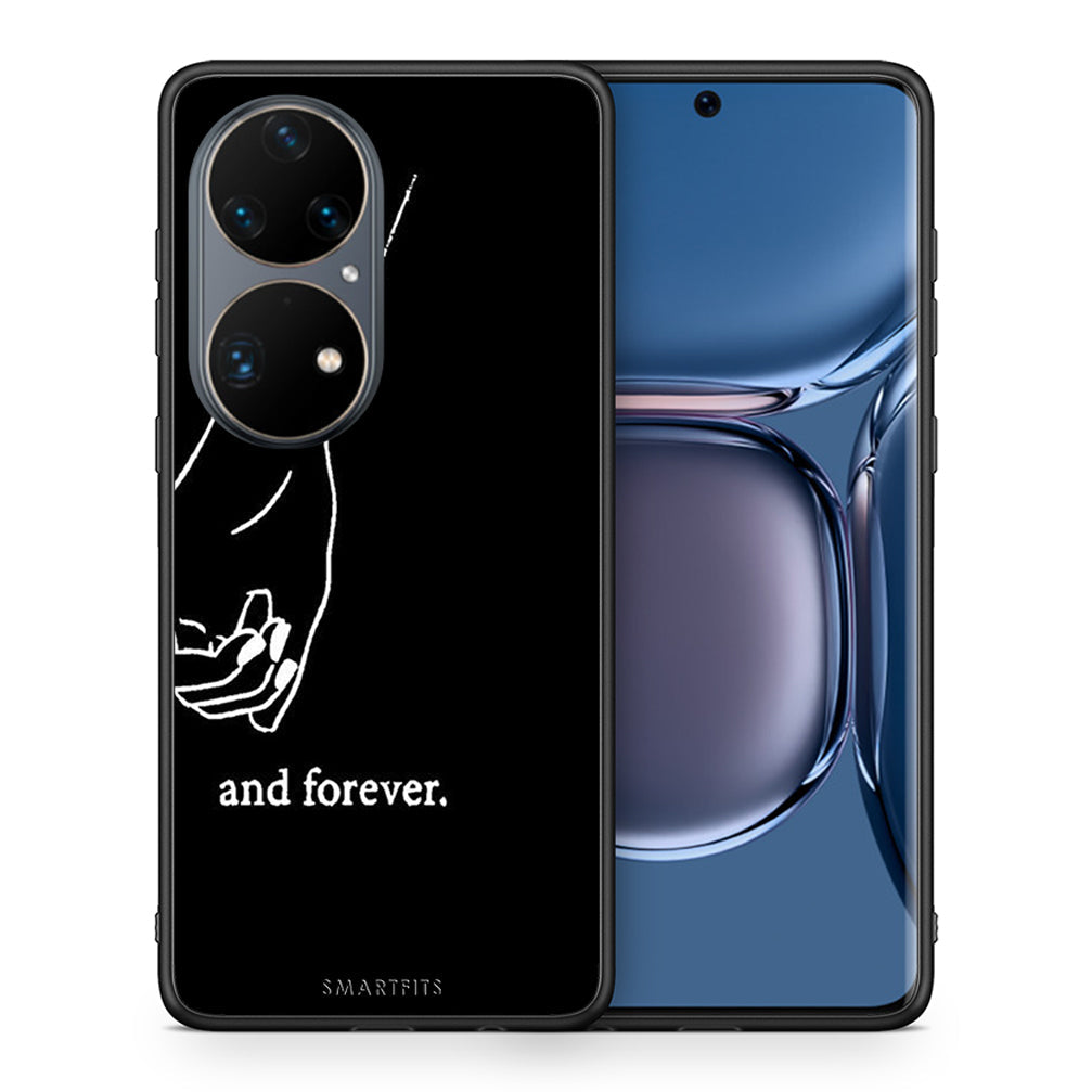 Θήκη Αγίου Βαλεντίνου Huawei P50 Pro Always & Forever 2 από τη Smartfits με σχέδιο στο πίσω μέρος και μαύρο περίβλημα | Huawei P50 Pro Always & Forever 2 case with colorful back and black bezels