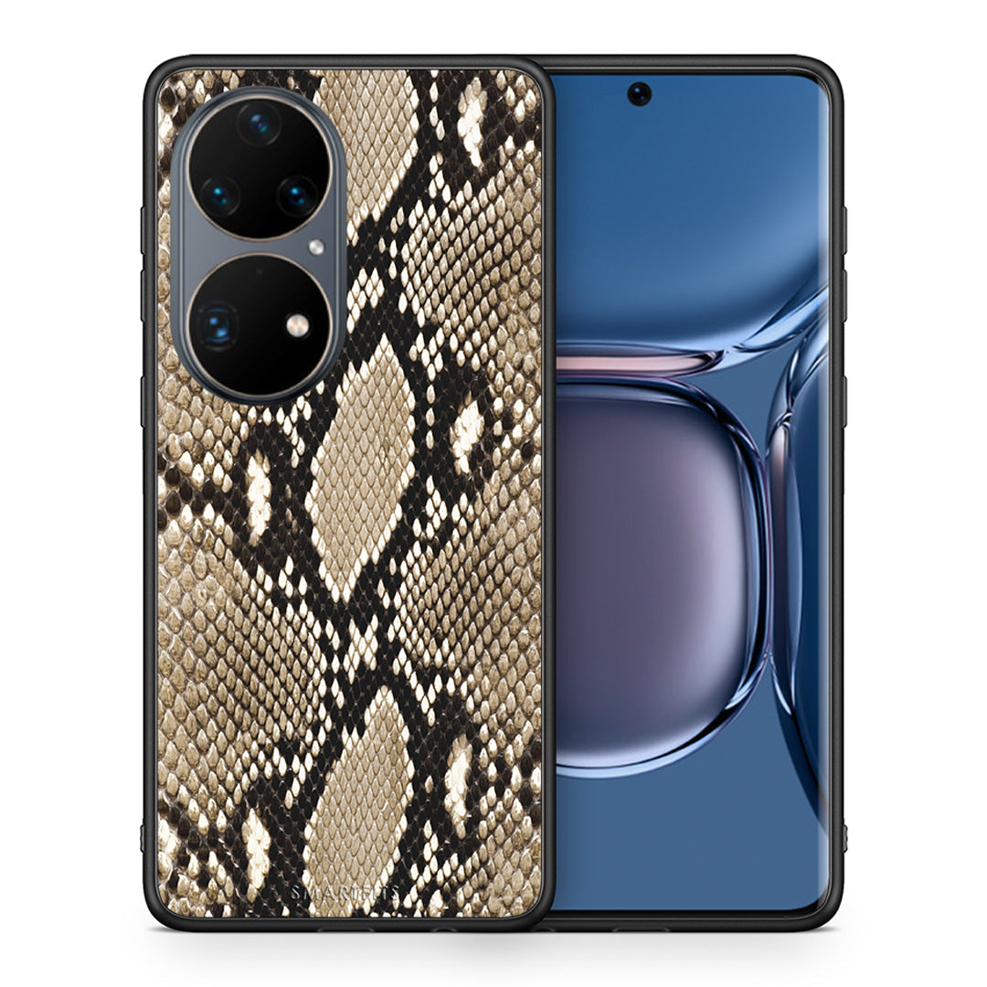 Θήκη Huawei P50 Pro Fashion Snake Animal από τη Smartfits με σχέδιο στο πίσω μέρος και μαύρο περίβλημα | Huawei P50 Pro Fashion Snake Animal case with colorful back and black bezels
