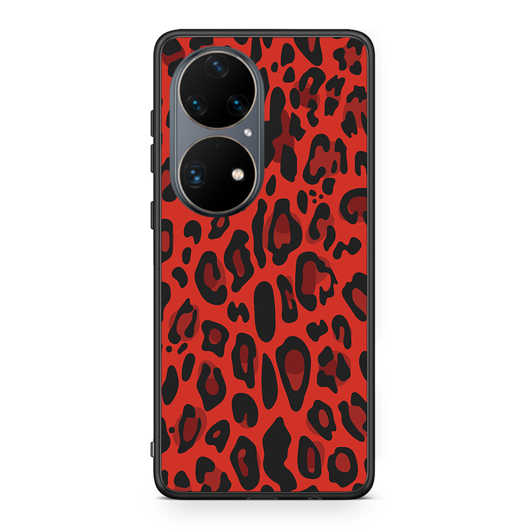 4 - Huawei P50 Pro Red Leopard Animal case, cover, bumper