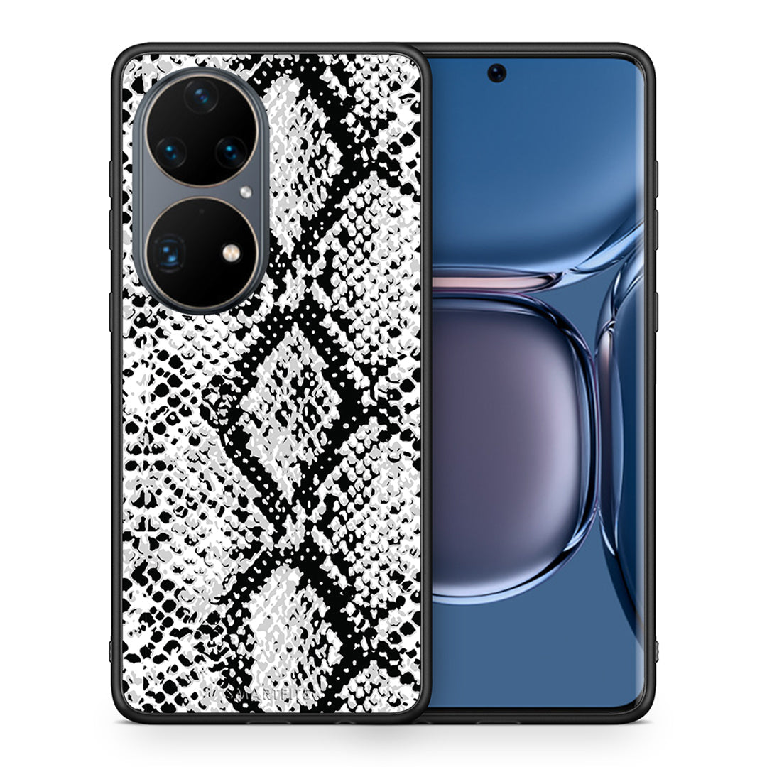Θήκη Huawei P50 Pro White Snake Animal από τη Smartfits με σχέδιο στο πίσω μέρος και μαύρο περίβλημα | Huawei P50 Pro White Snake Animal case with colorful back and black bezels