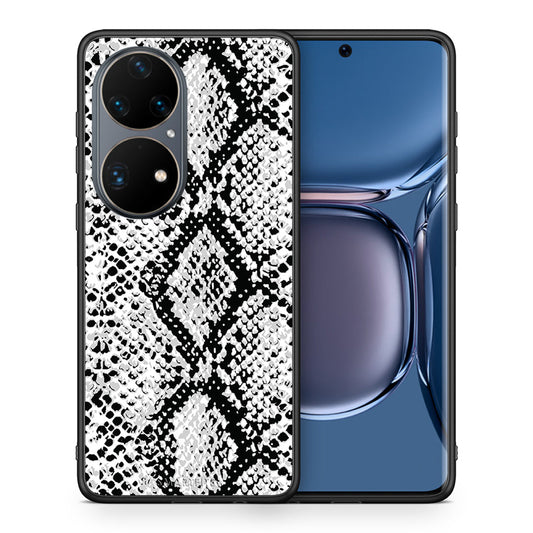 Θήκη Huawei P50 Pro White Snake Animal από τη Smartfits με σχέδιο στο πίσω μέρος και μαύρο περίβλημα | Huawei P50 Pro White Snake Animal case with colorful back and black bezels