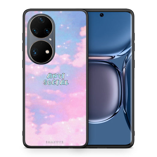 Θήκη Αγίου Βαλεντίνου Huawei P50 Pro Anti Social από τη Smartfits με σχέδιο στο πίσω μέρος και μαύρο περίβλημα | Huawei P50 Pro Anti Social case with colorful back and black bezels