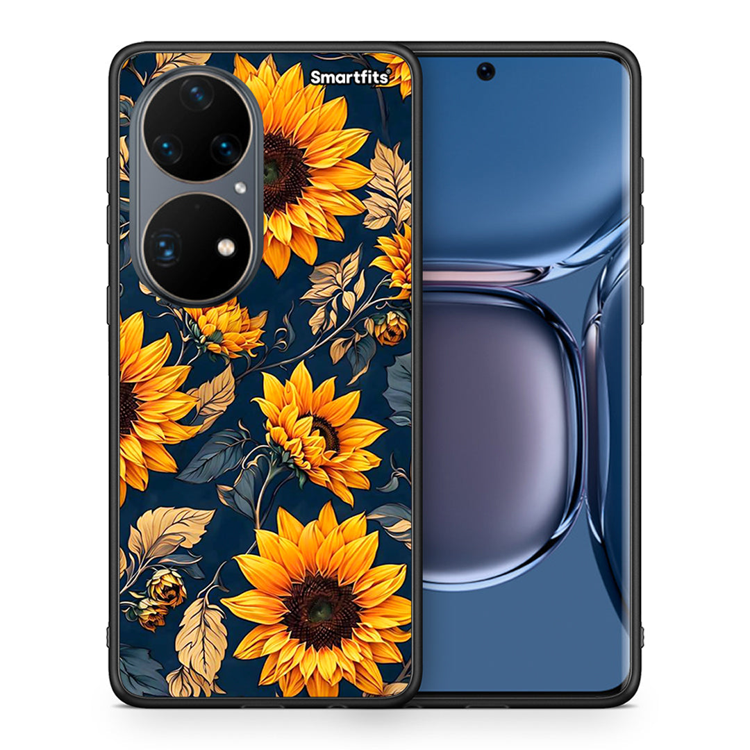 Θήκη Huawei P50 Pro Autumn Sunflowers από τη Smartfits με σχέδιο στο πίσω μέρος και μαύρο περίβλημα | Huawei P50 Pro Autumn Sunflowers case with colorful back and black bezels