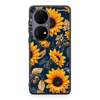 Huawei P50 Pro Autumn Sunflowers Θήκη από τη Smartfits με σχέδιο στο πίσω μέρος και μαύρο περίβλημα | Smartphone case with colorful back and black bezels by Smartfits