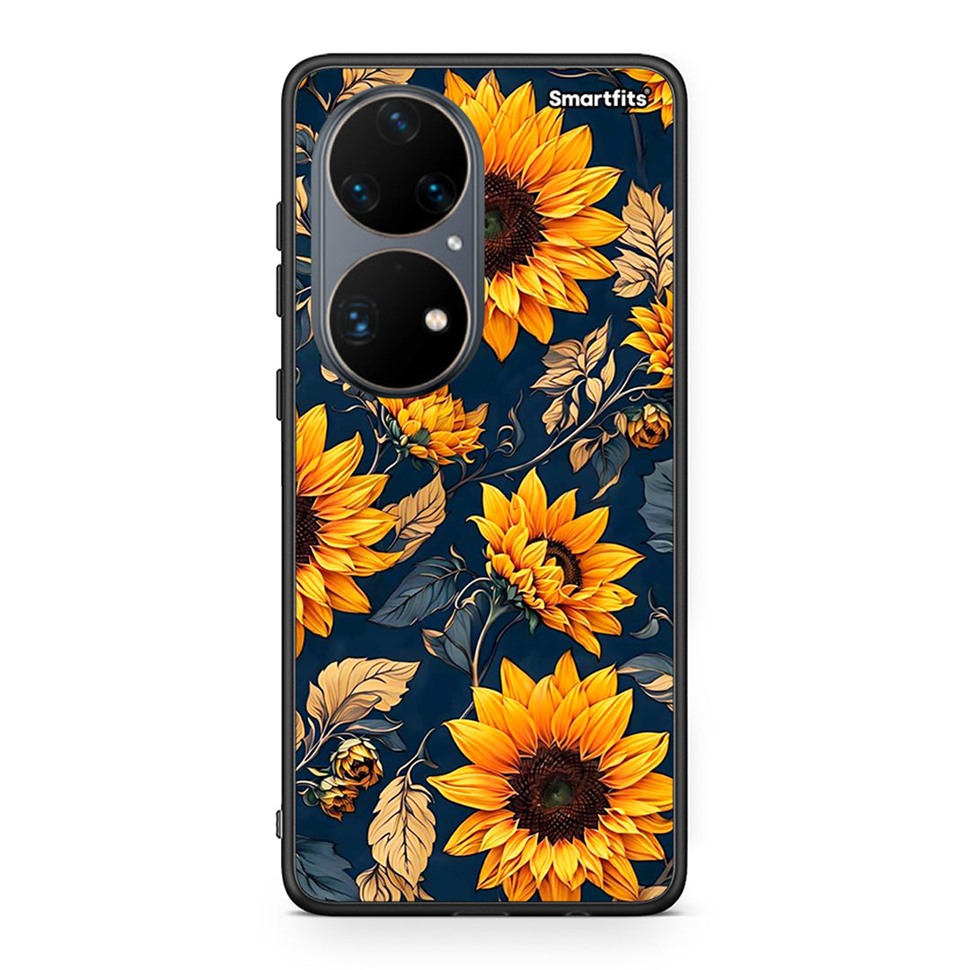 Huawei P50 Pro Autumn Sunflowers Θήκη από τη Smartfits με σχέδιο στο πίσω μέρος και μαύρο περίβλημα | Smartphone case with colorful back and black bezels by Smartfits