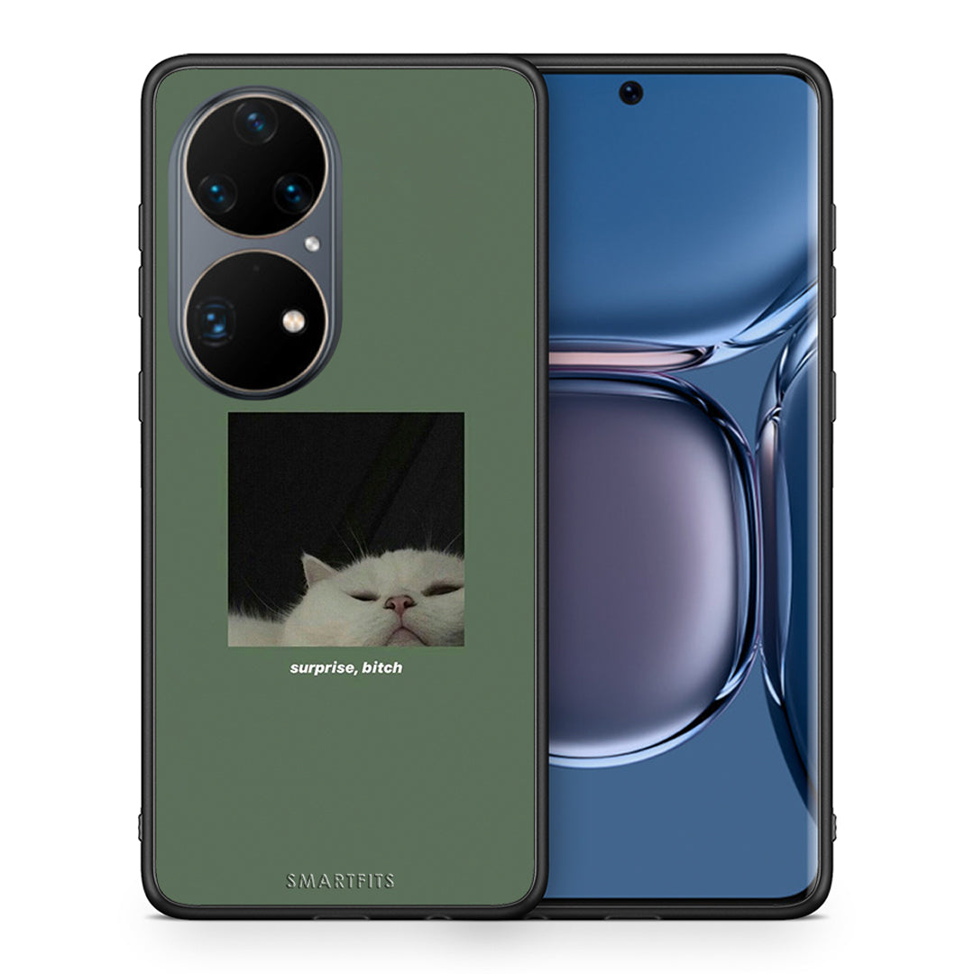 Θήκη Huawei P50 Pro Bitch Surprise από τη Smartfits με σχέδιο στο πίσω μέρος και μαύρο περίβλημα | Huawei P50 Pro Bitch Surprise case with colorful back and black bezels